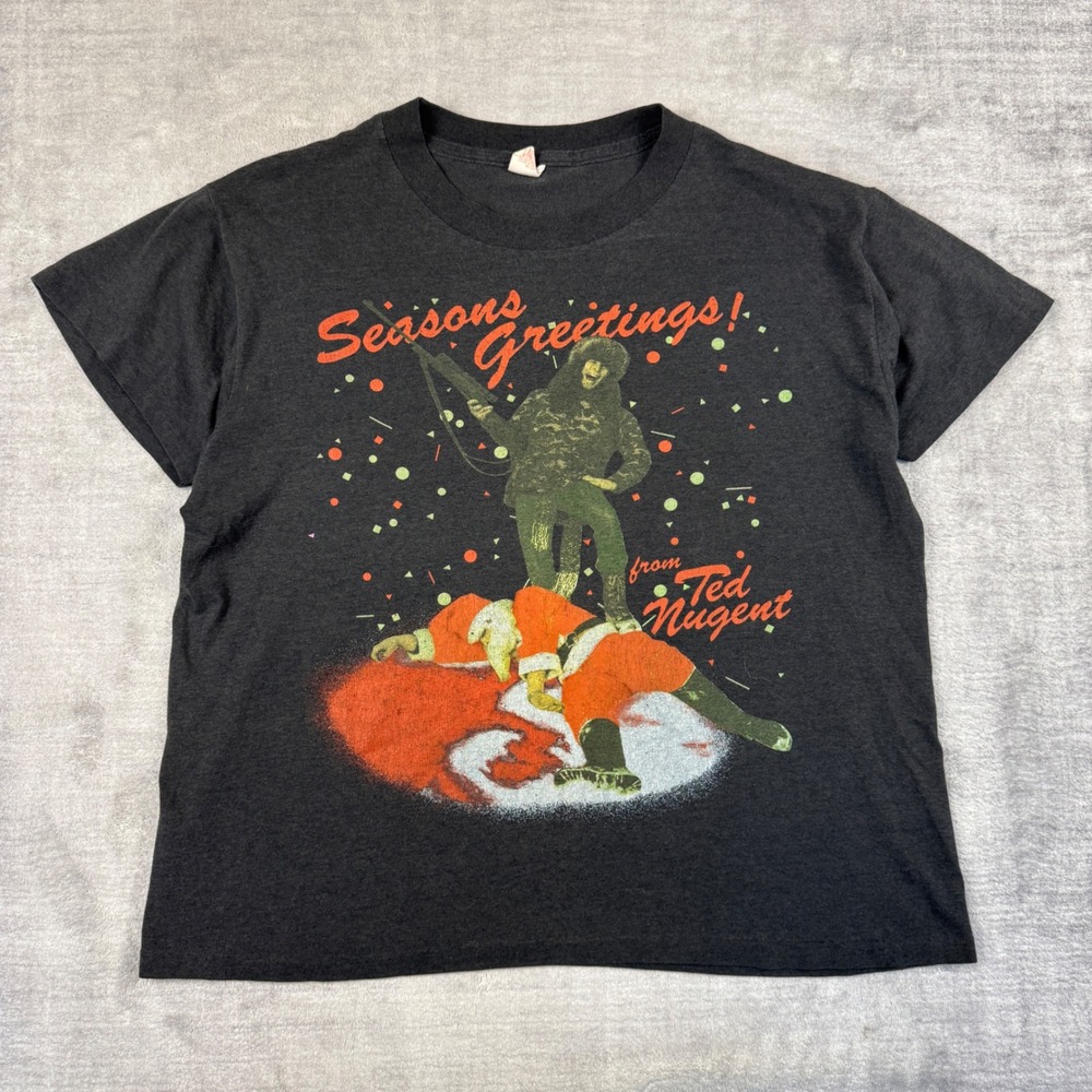 Ted Nugent Shirt Mens XL Black Vintage 1990 Seasons Greetings Whiplash Bash Rock